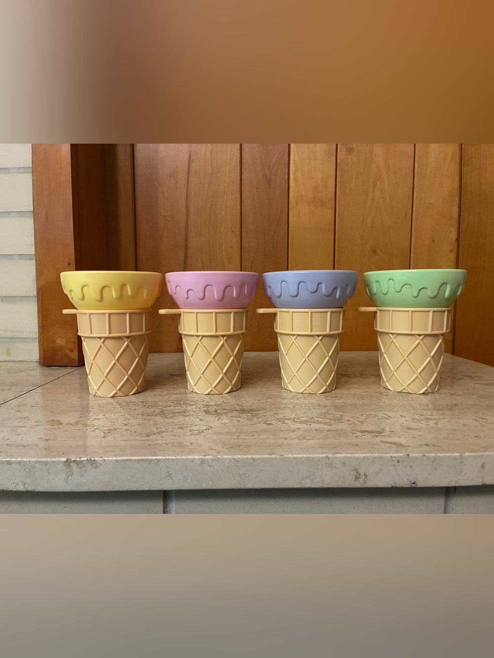 AVON Soda Fountain Ice Cream Cone Cups Set of 4 -Pastel Mint, Blue, Pink, Yellow - Picture 4 of 9